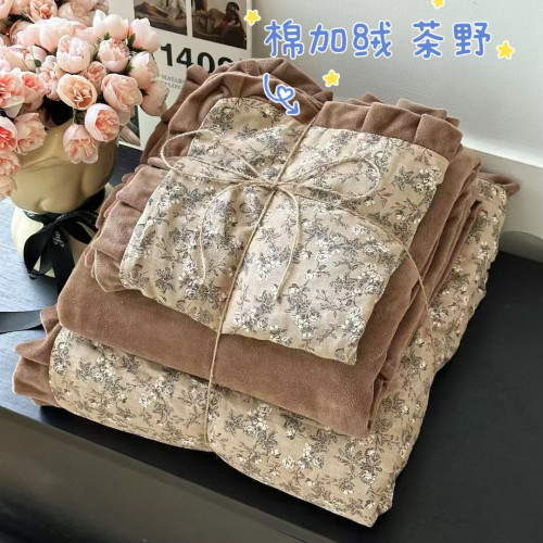 A類母嬰級全棉雙層紗加絨四件套ab版豆豆絨牛奶絨被套單2025冬季