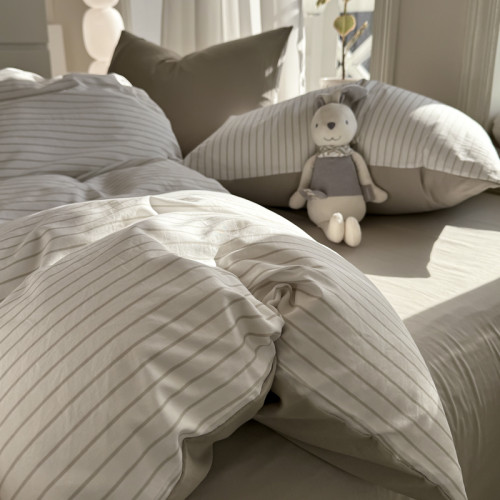 ins風簡約床上四件套非純棉全棉條紋床品學生宿捨床單被套三件套4