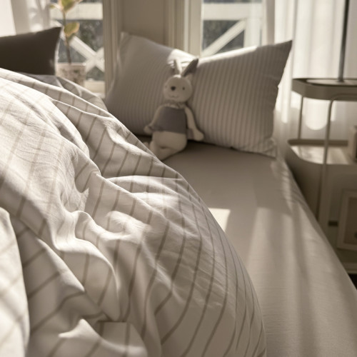 ins風簡約床上四件套非純棉全棉條紋床品學生宿捨床單被套三件套4