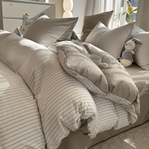 ins風簡約床上四件套非純棉全棉條紋床品學生宿捨床單被套三件套4