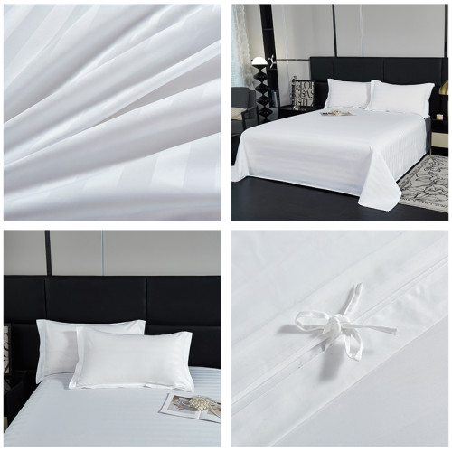 酒店布草床上四件套白色緞條床單被套被子枕芯七件套賓館民宿專用