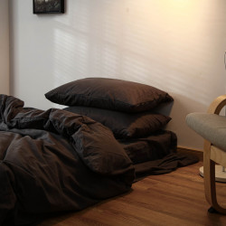 日式侘寂風丨黑色四件套純水洗棉麻床品被套宿捨床單三件套床包款