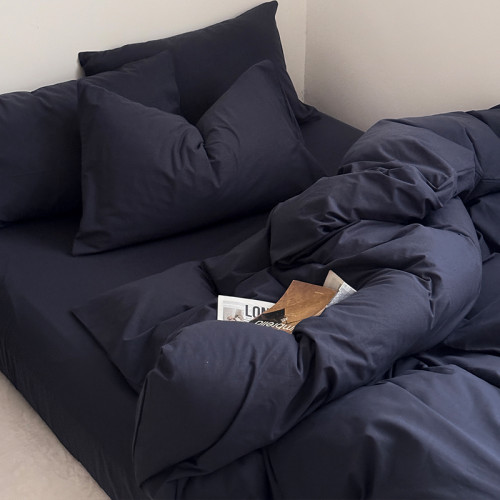 ins高級感藍色四件套全棉純水洗棉床品被套床單床包款宿捨三件套