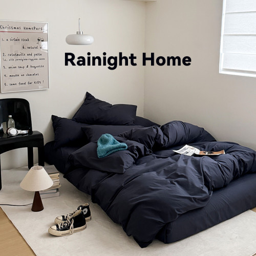 ins高級感藍色四件套全棉純水洗棉床品被套床單床包款宿捨三件套