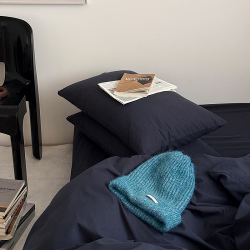 ins高級感藍色四件套全棉純水洗棉床品被套床單床包款宿捨三件套