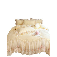 韓式蕾絲花邊公主風床裙四件套全棉純棉2025新款少女裸睡刺綉被套