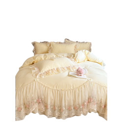 韓式蕾絲花邊公主風床裙四件套全棉純棉2025新款少女裸睡刺綉被套