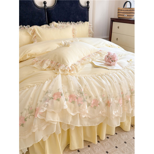 韓式蕾絲花邊公主風床裙四件套全棉純棉2025新款少女裸睡刺綉被套 韓式蕾絲花邊公主風床裙四件套全棉純棉2025新款少女裸睡刺綉被套