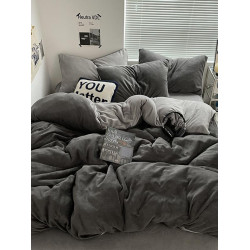 冬季深色牛奶絨四件套雙面珊瑚絨被套純色宿捨加絨床單三件套耐髒