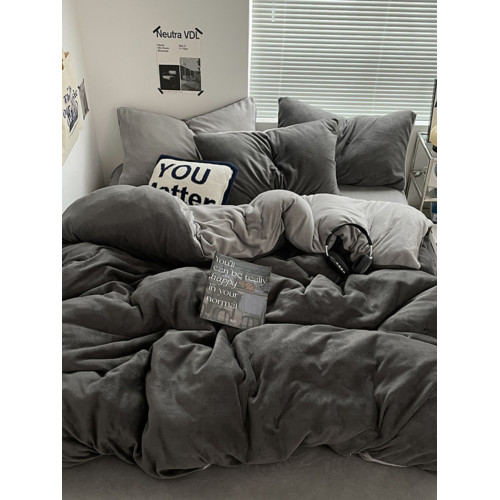 冬季深色牛奶絨四件套雙面珊瑚絨被套純色宿捨加絨床單三件套耐髒 冬季深色牛奶絨四件套雙面珊瑚絨被套純色宿捨加絨床單三件套耐髒