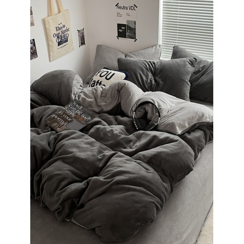 冬季深色牛奶絨四件套雙面珊瑚絨被套純色宿捨加絨床單三件套耐髒 冬季深色牛奶絨四件套雙面珊瑚絨被套純色宿捨加絨床單三件套耐髒