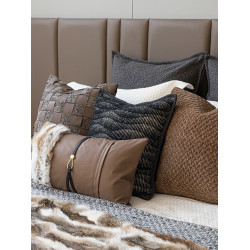 現代輕奢酒店樣板間床品8件套組合咖色別墅軟裝奢華床旗高級展廳