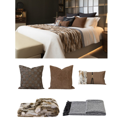 現代輕奢酒店樣板間床品8件套組合咖色別墅軟裝奢華床旗高級展廳