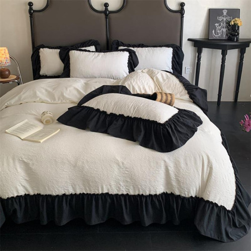 水洗棉雙層紗提花四件套2026新款非純棉全棉花邊被套床單床上用品