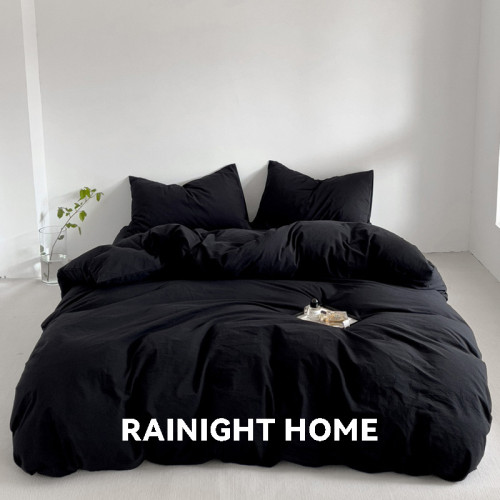 曜石黑~高級感四件套純色水洗棉麻床品被套床單床包款宿捨三件套