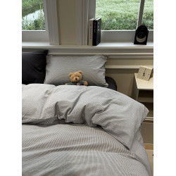 簡約風日式混搭灰色條紋水洗棉床上四件套學生被套床單公寓三件套