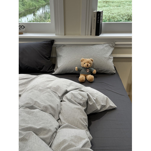 簡約風日式混搭灰色條紋水洗棉床上四件套學生被套床單公寓三件套