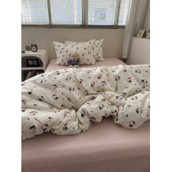 奶油少女ins卡通可愛KT貓軟糯水洗棉四件套學生床單學生三件套1.8