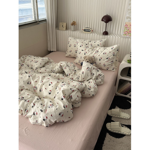 奶油少女ins卡通可愛KT貓軟糯水洗棉四件套學生床單學生三件套1.8