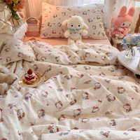 ins卡通可愛凱蒂貓水洗棉床單四件套全棉被套純棉學生宿捨三件套