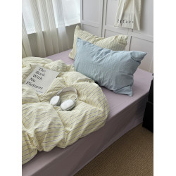 奶油少女ins風混搭條紋水洗棉四件套全棉被套床單學生宿捨三件套