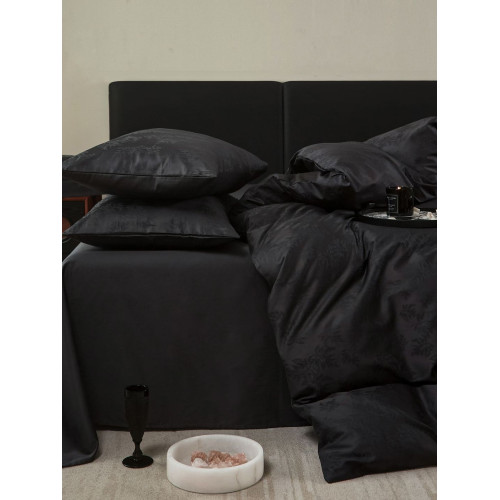 100支全棉黑色四件套輕奢提花純棉床上被套床單床包高級貢緞床品