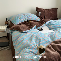 EROS自製︱暮光藍~復古牛奶絨四件套加厚博主風ins秋冬珊瑚絨被套