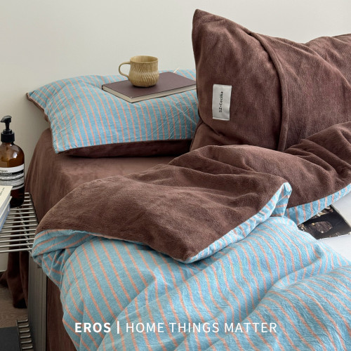 EROS自製︱暮光藍~復古牛奶絨四件套加厚博主風ins秋冬珊瑚絨被套