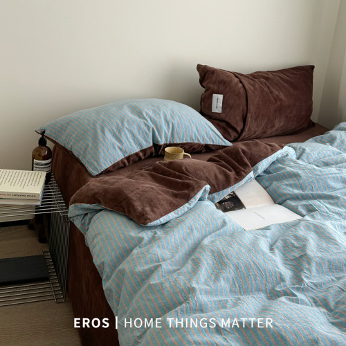 EROS自製︱暮光藍~復古牛奶絨四件套加厚博主風ins秋冬珊瑚絨被套