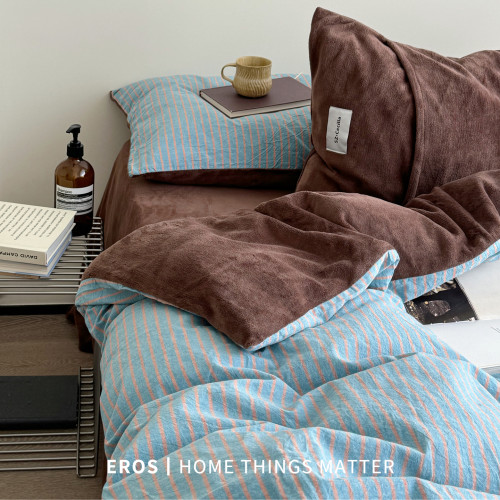 EROS自製︱暮光藍~復古牛奶絨四件套加厚博主風ins秋冬珊瑚絨被套