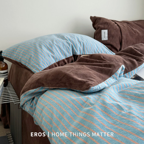 EROS自製︱暮光藍~復古牛奶絨四件套加厚博主風ins秋冬珊瑚絨被套