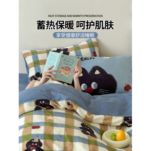 ins甜酷哈曼貓牛奶絨加厚四件套多巴胺雙面珊瑚絨被套卡通三件套4