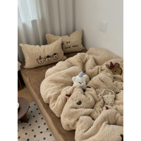 復古少女小熊毛巾綉秋冬加厚羊羔絨保暖牛奶絨四件套珊瑚絨三件套