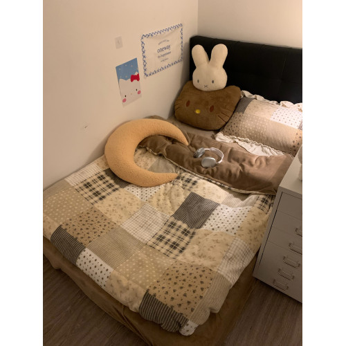 晚安貓博主風ins拼接碎花保暖牛奶絨四件套加厚絨花邊三件套床品