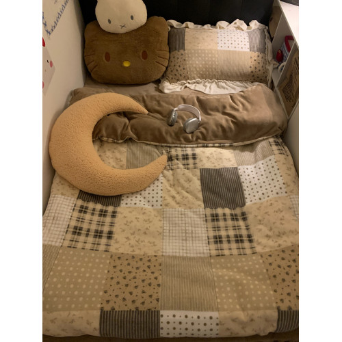 晚安貓博主風ins拼接碎花保暖牛奶絨四件套加厚絨花邊三件套床品