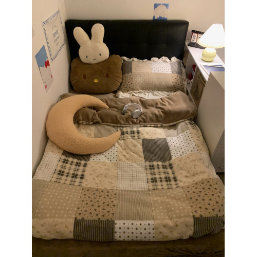 晚安貓博主風ins拼接碎花保暖牛奶絨四件套加厚絨花邊三件套床品