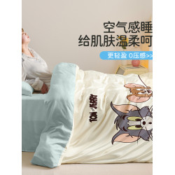 夏季冰絲四件套貓和老鼠卡通款涼感絲滑透氣學生宿捨機洗不變形