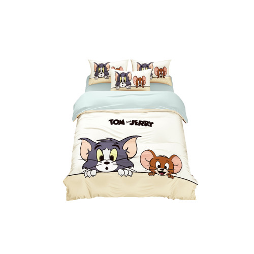 夏季冰絲四件套貓和老鼠卡通款涼感絲滑透氣學生宿捨機洗不變形 夏季冰絲四件套貓和老鼠卡通款涼感絲滑透氣學生宿捨機洗不變形