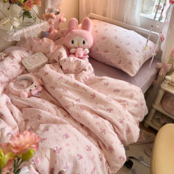 卡通ins可愛美樂蒂水洗棉床單四件套全棉被套純棉學生宿捨三件套
