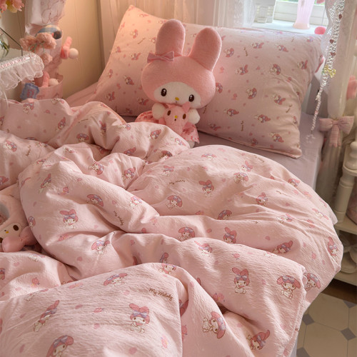 卡通ins可愛美樂蒂水洗棉床單四件套全棉被套純棉學生宿捨三件套 卡通ins可愛美樂蒂水洗棉床單四件套全棉被套純棉學生宿捨三件套
