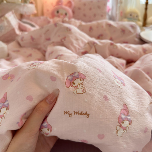 卡通ins可愛美樂蒂水洗棉床單四件套全棉被套純棉學生宿捨三件套 卡通ins可愛美樂蒂水洗棉床單四件套全棉被套純棉學生宿捨三件套