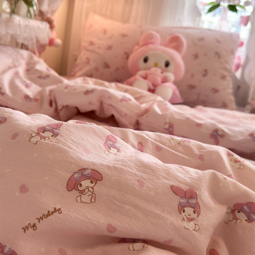 卡通ins可愛美樂蒂水洗棉床單四件套全棉被套純棉學生宿捨三件套 卡通ins可愛美樂蒂水洗棉床單四件套全棉被套純棉學生宿捨三件套