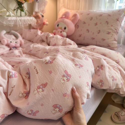 卡通ins可愛美樂蒂水洗棉床單四件套全棉被套純棉學生宿捨三件套 卡通ins可愛美樂蒂水洗棉床單四件套全棉被套純棉學生宿捨三件套