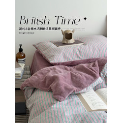 秋冬ab版全棉牛奶絨床上四件套加厚珊瑚絨面被套床單床包款三件套