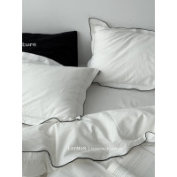 Layman外行 【白梨水】黑邊密拷白色全棉水洗棉四件套酒店民宿風