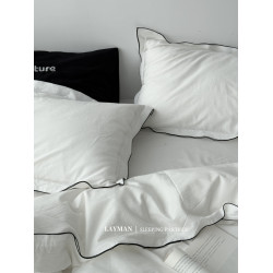 Layman外行 【白梨水】黑邊密拷白色全棉水洗棉四件套酒店民宿風