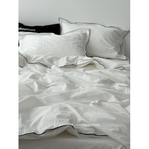 Layman外行 【白梨水】黑邊密拷白色全棉水洗棉四件套酒店民宿風