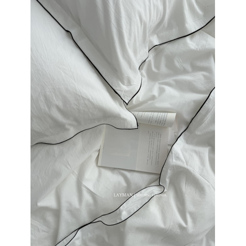 Layman外行 【白梨水】黑邊密拷白色全棉水洗棉四件套酒店民宿風