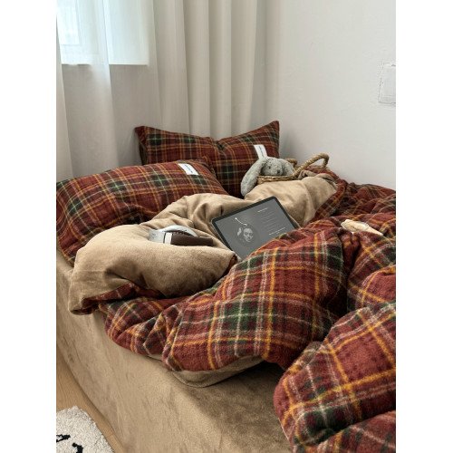 ins博主風復古紅格 秋冬仿羊絨牛奶絨四件套保暖舒適珊瑚絨三件套