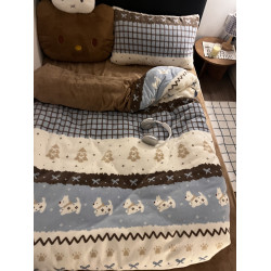 晚安貓費爾島修狗四件套咖色美拉德風牛奶絨床單被套宿捨三件套